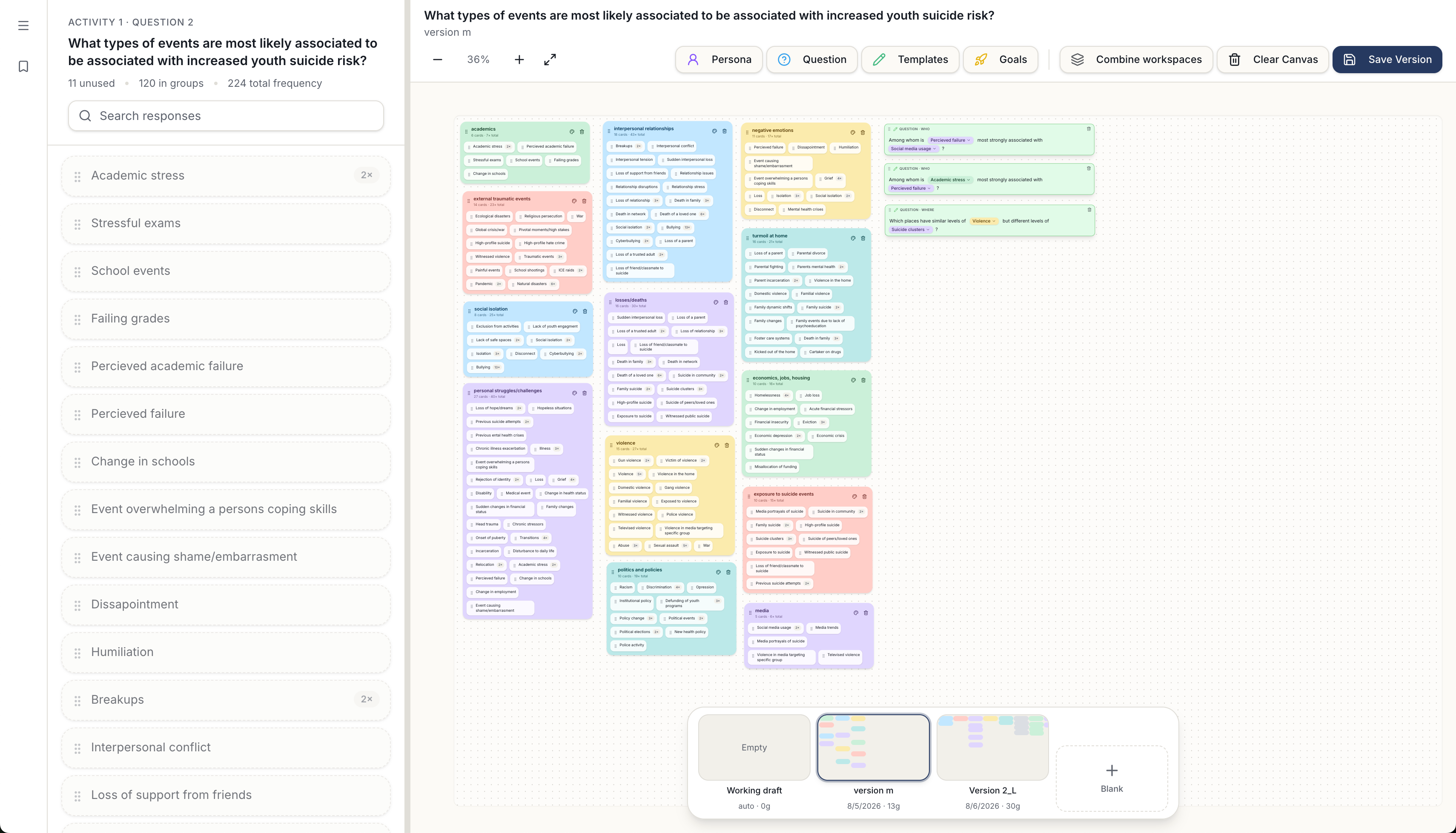 Response groups in the sorting workspace