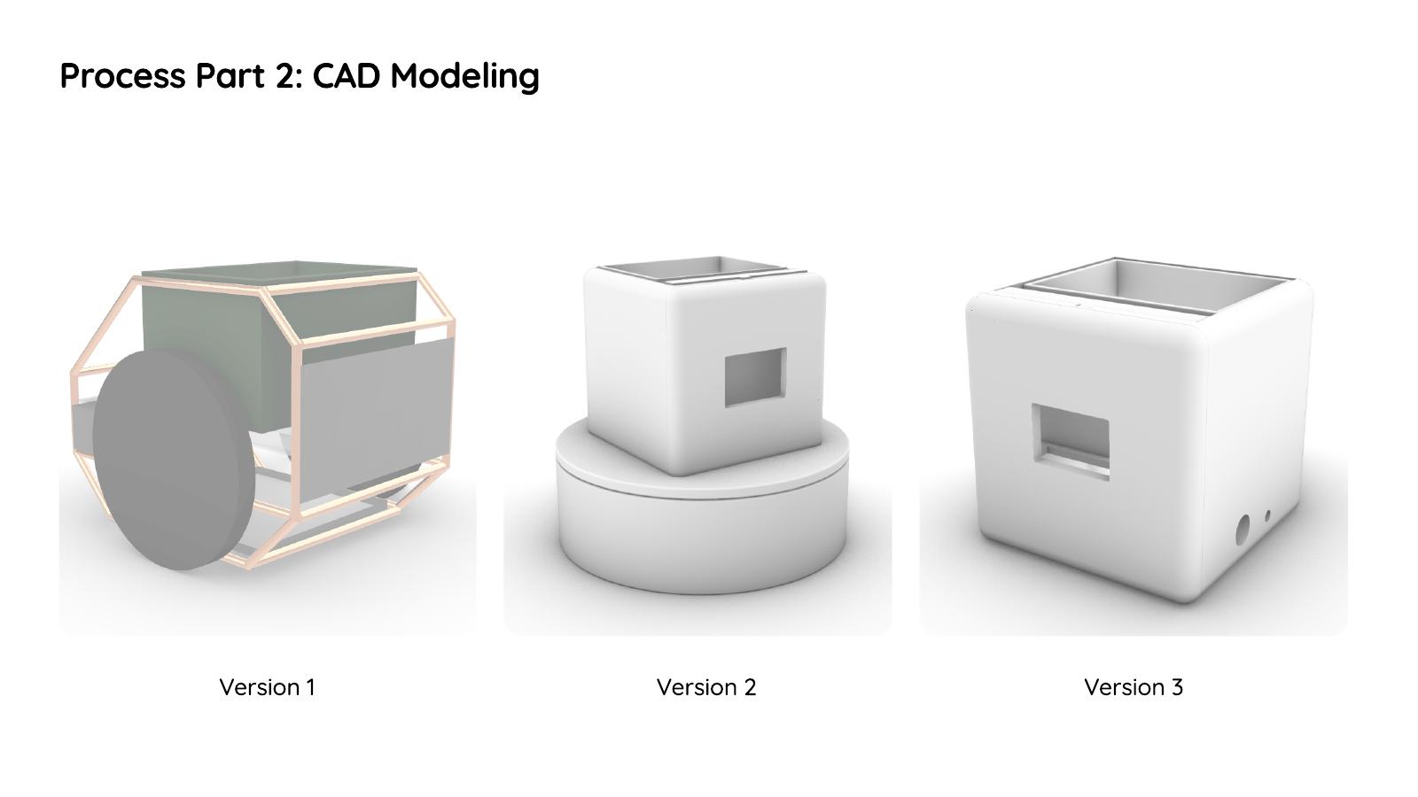 Three CAD enclosure iterations from the presentation