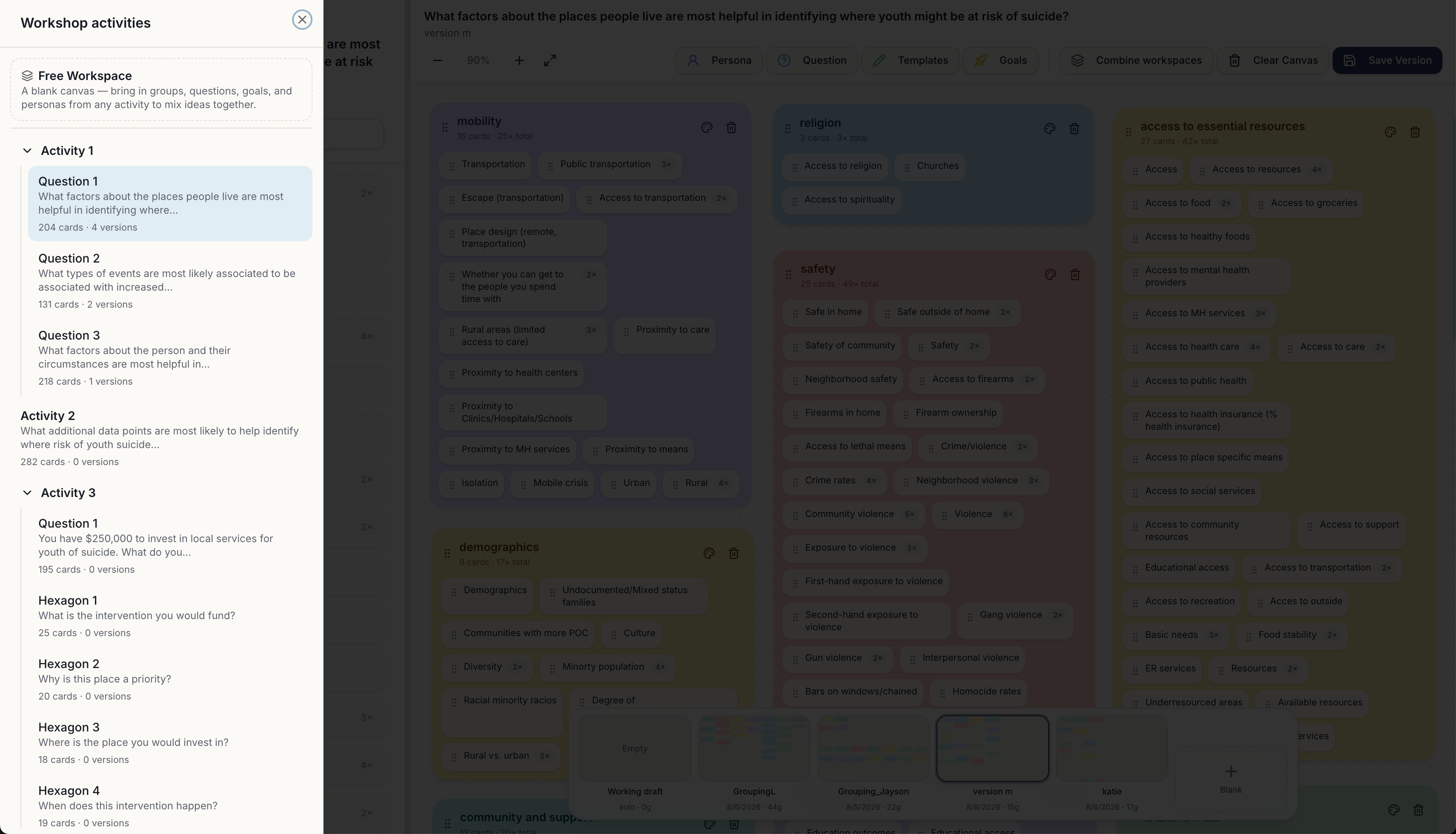 Workspace question templates